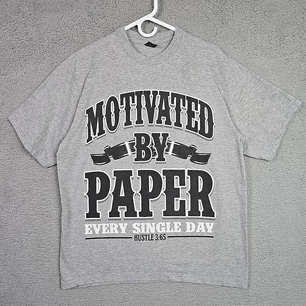 VTG Y2K Icedout Motivated By Paper Hustle 365 Graphic T-Shirt XL Gray Hip Hop